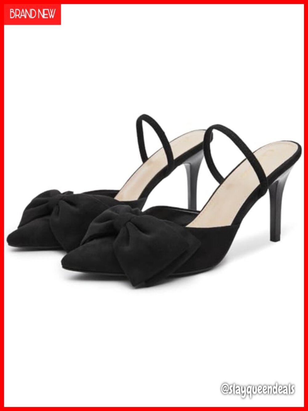 Suede Bow Pointed Toe Slingback Kitten Heels Pumps with 3.54" Heel - Picture 1 of 6